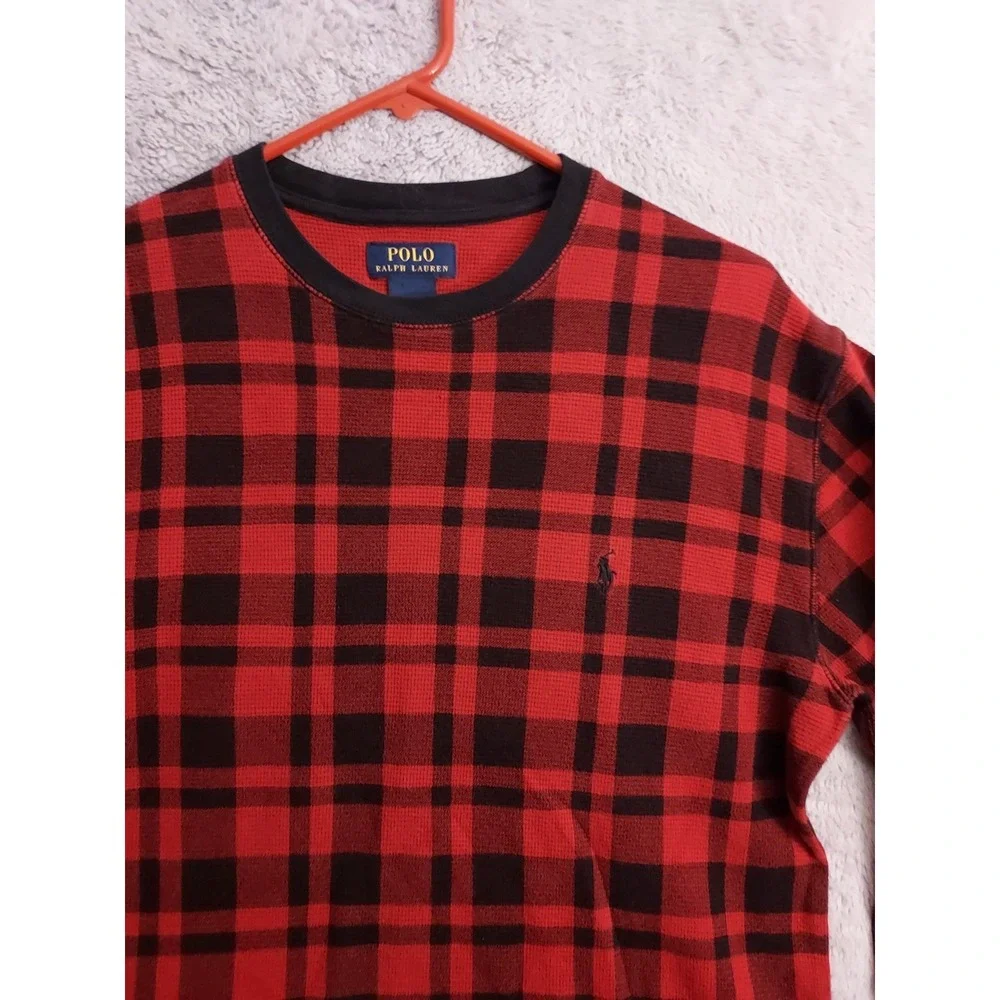 Polo Ralph Lauren Shirt‎ Mens Extra Large Waffle Knit Thermal Buffalo Plaid SLIM
